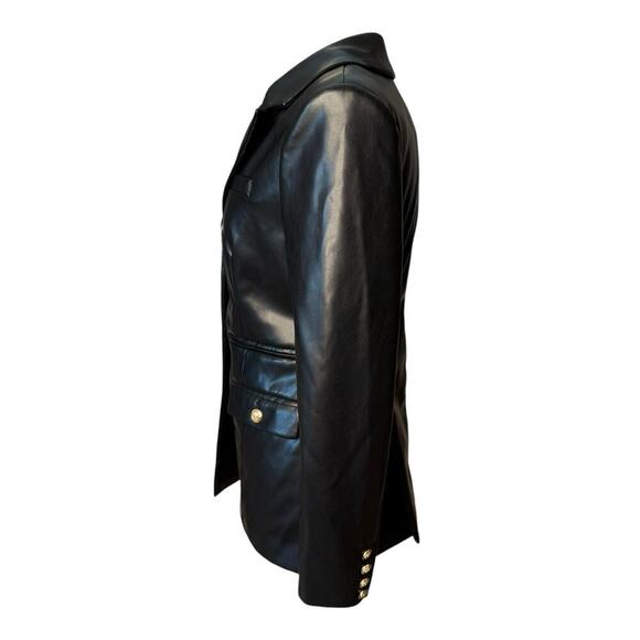 7 For All Mankind Faux Leather Black Blazer Women's Medium Gold Buttons - Picture 4 of 8